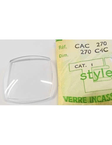 VERRE MONTRE CINTRÉ 4 COTÉS CARRÉ 27 mm CAC270 CAT.1  STYLE