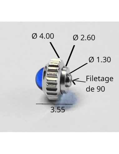 COURONNE REMONTOIR MONTRE CHROMÉE PIERRE BLEUE