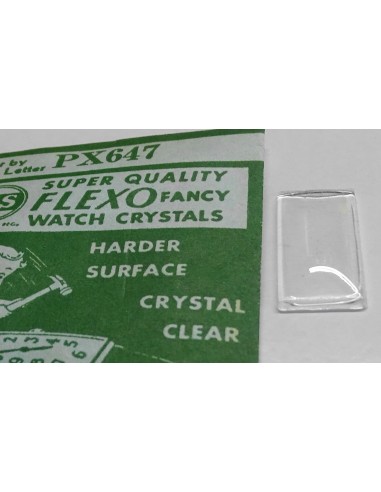 VERRE MONTRE RECTANGLE PX647  - 20.2 x 9.6 mm BOMBÉ BASE PLATE