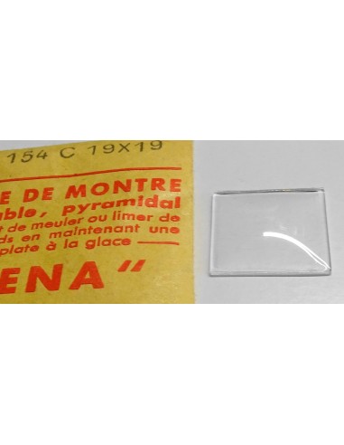 VERRE MONTRE 19 X 19 mm CARRÉ PYRAMIDAL BASE PLATE BOMBÉ