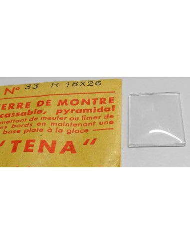 VERRE MONTRE 18 X 26 mm RECTANGLE PYRAMIDAL BASE PLATE BOMBÉ