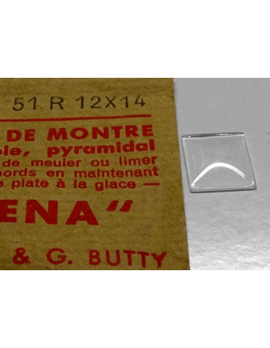 VERRE MONTRE 14 X 12 mm RECTANGLE PYRAMIDAL BASE PLATE BOMBÉ