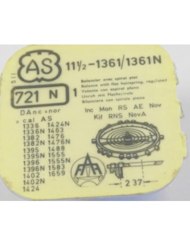 BALANCIER COMPLET MONTRE AS SCHILD 11½ 1361 1361N ET DÉRIVÉS