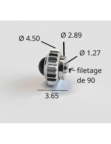 COURONNE REMONTOIR MONTRE CHROMÉE AVEC PIERRE NOIRE