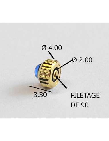 COURONNE REMONTOIR MONTRE PLAQUÉE ÉTANCHE BOULE BLEUE