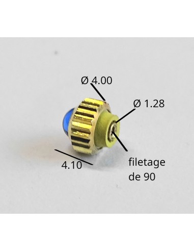 COURONNE REMONTOIR MONTRE ACIER DORÉ ÉTANCHE BOULE BLEUE